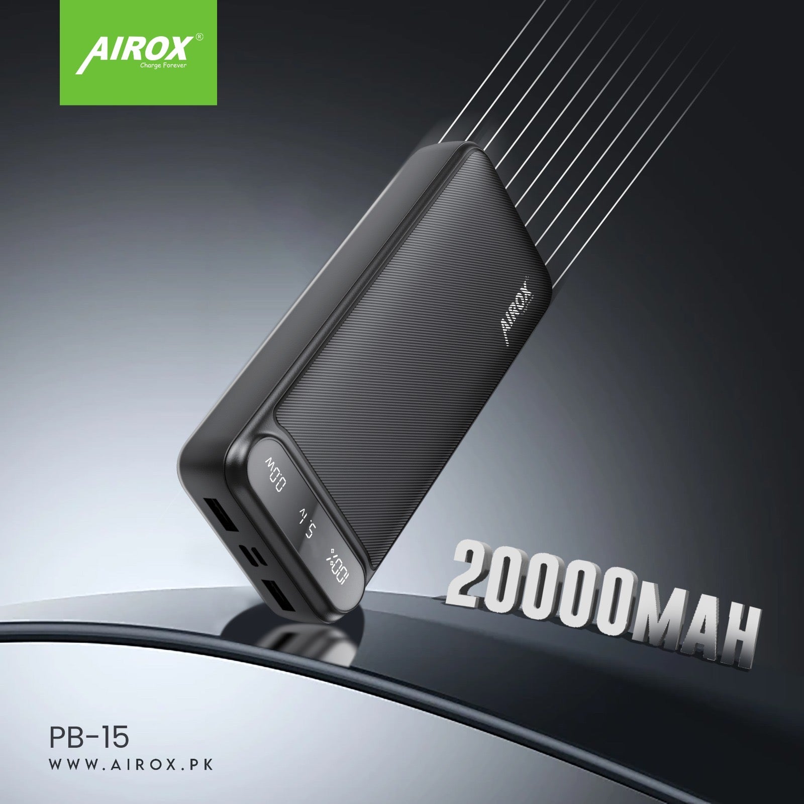 Airox PB15 Fast charging Power Bank with 2 Usb ports and PD Type C Airox.pk